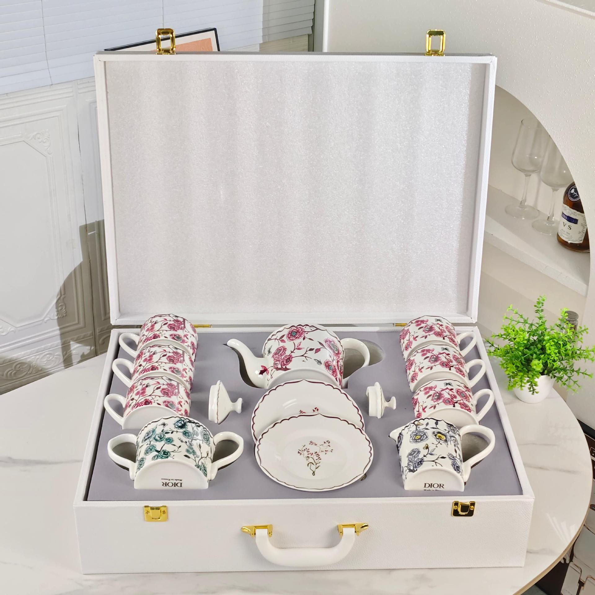 D Ceramic Tableware Light Luxury Linglan European High-End Tableware Food Tray Bone-China Cup Western Food Tray