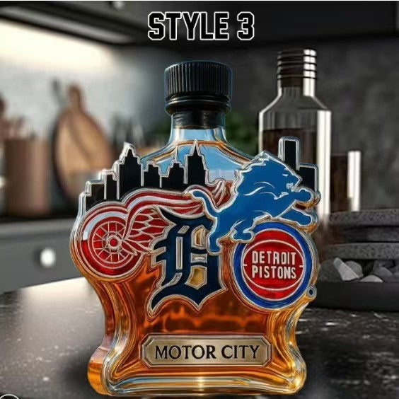 400ml Detroit Pistons "Motor City" Whiskey Decanter - City Skyline & Mascot Shaped Spirit Bottle