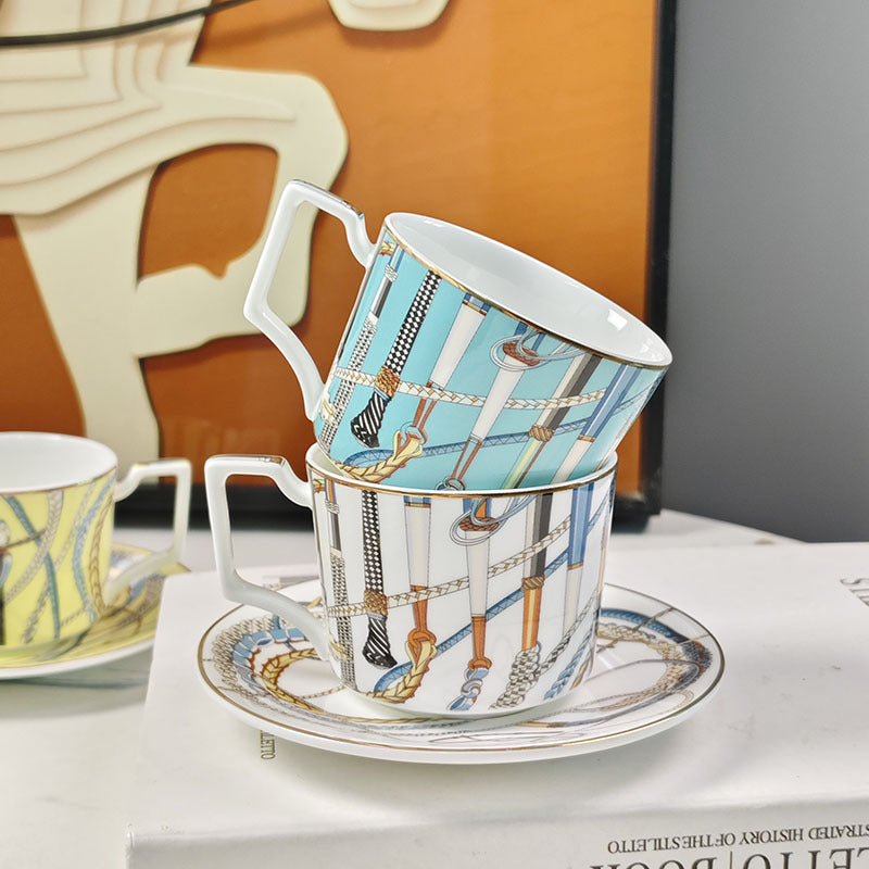 H Home Colorful Staff Concentrated Coffee Cup and Saucer European Style Household Bone China Cup and Saucer Light Luxury Retro Gift