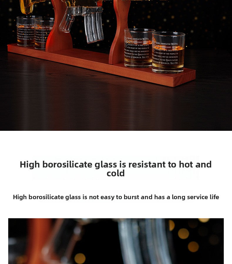 700ml Submachine Gun Whiskey Decanter Set - Full Rifle-Shaped Glass Decanter with Stand & Glasses