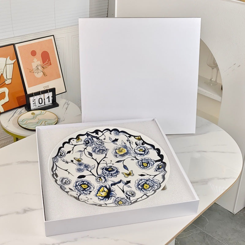 D Ceramic Tableware Light Luxury Linglan European High-End Tableware Food Tray Bone-China Cup Western Food Tray