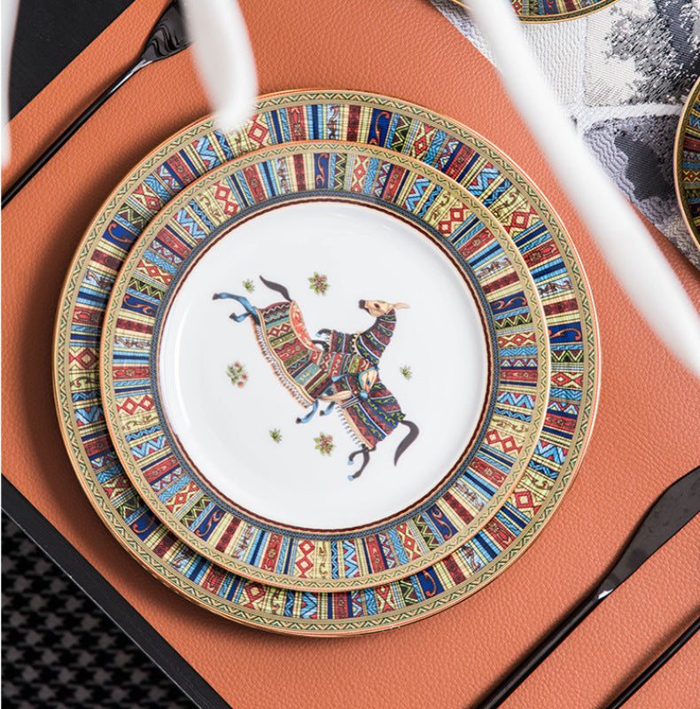 H Battle Horse Series Bone China Western Plate High-end Hotel Steak Plate 10inch Flat Plate
