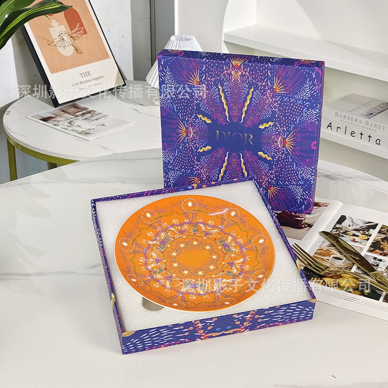 D Home Starry Sky Series Light Luxury Western Plate High-Value European Style Household Bone China Plate Dinner Plate Steak Plate