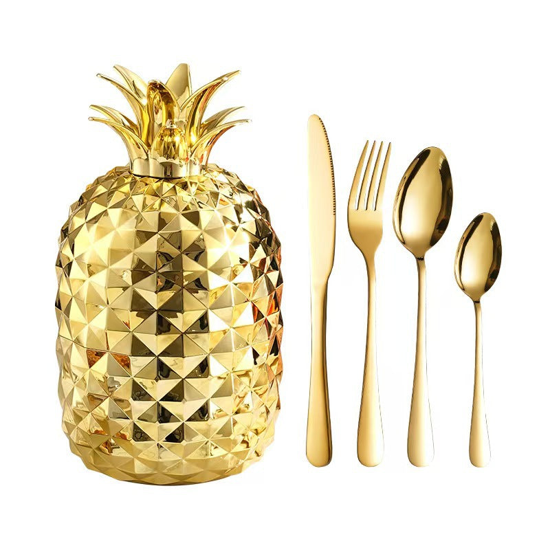 Amazon Popular ABS Mood Egg Pineapple Egg Stainless Steel Cutlery Egg Western Food Knife Fork Spoon Gift Box Set