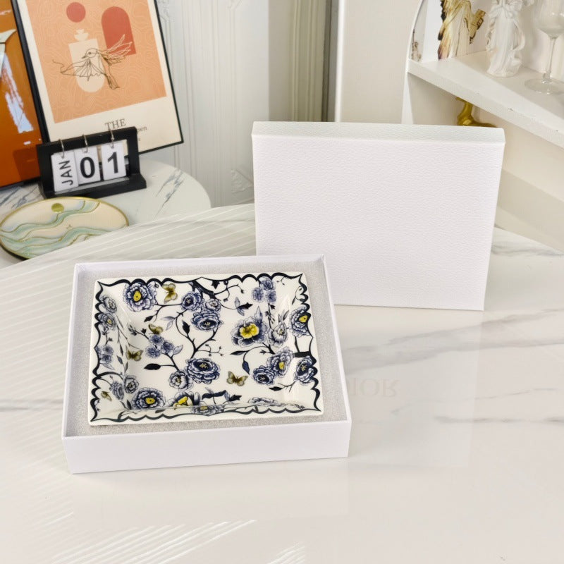 D Ceramic Tableware Light Luxury Linglan European High-End Tableware Food Tray Bone-China Cup Western Food Tray