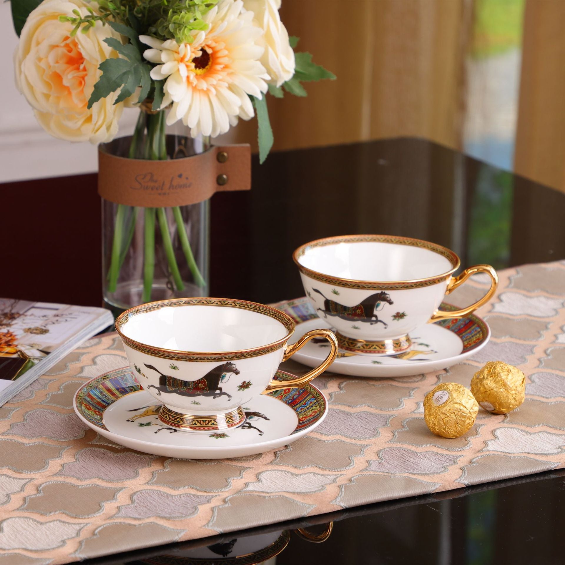 Bone China Coffee Cup and Saucer H Home Set Creative Tea Cup with Saucer