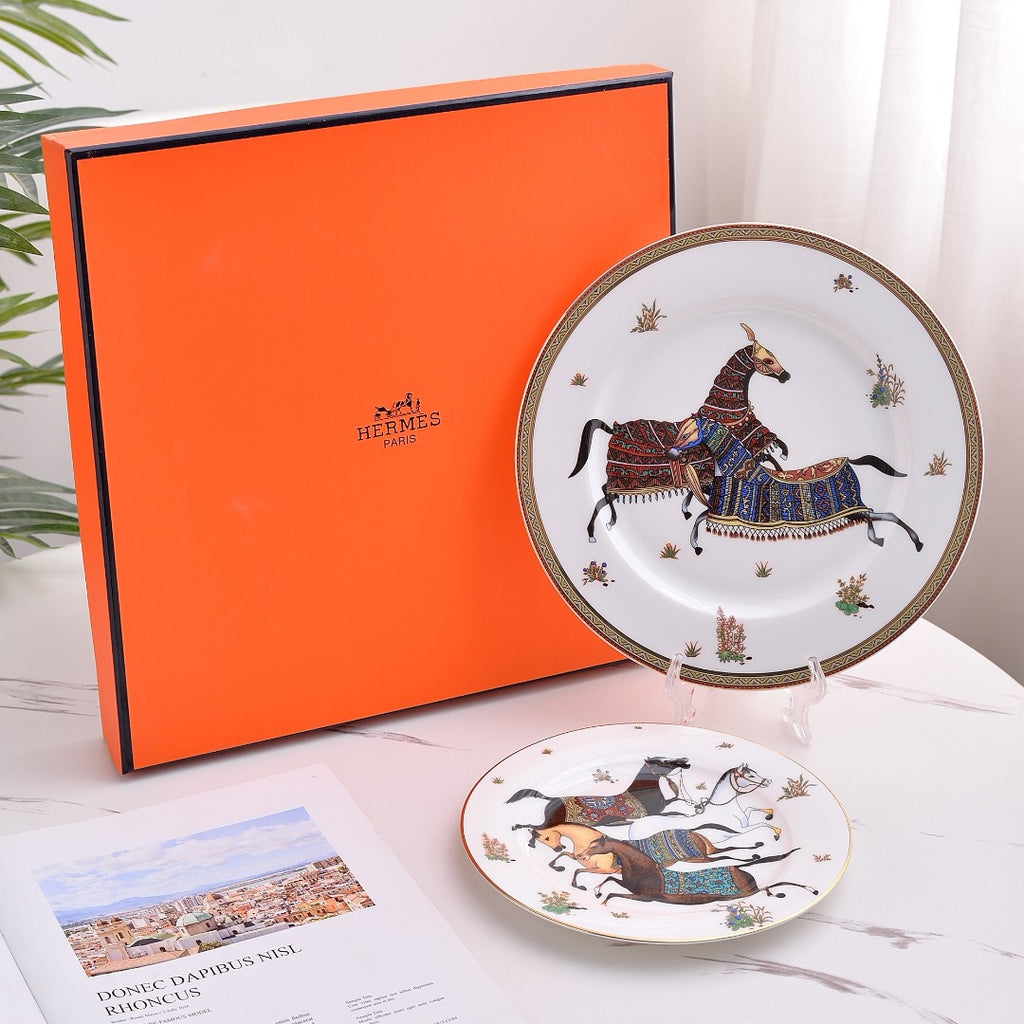 H Battle Horse Series Bone China Western Plate High-end Hotel Steak Plate 10inch Flat Plate