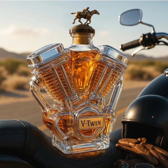 V-Twin Motorcycle Engine Whiskey Decanter - Glass Spirit Bottle