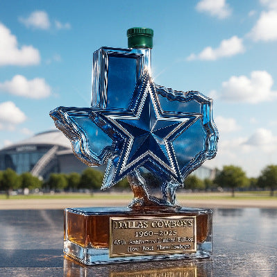 Dallas Cowboys 65th Anniversary Whiskey Decanter - Texas State & Star Themed Spirit Bottle