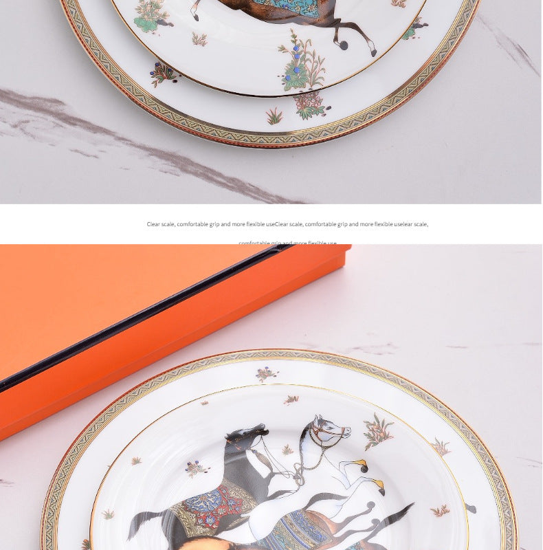 H Battle Horse Series Bone China Western Plate High-end Hotel Steak Plate 10inch Flat Plate