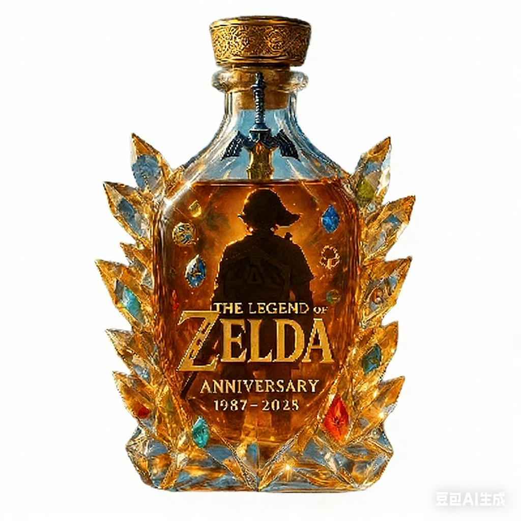 The Legend of Zelda Anniversary Whiskey Decanter - Crystal Triforce & Hero Themed Bottle