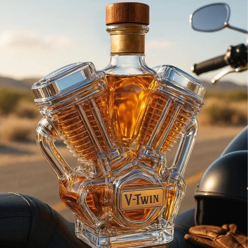 V-Twin Motorcycle Engine Whiskey Decanter - Glass Spirit Bottle