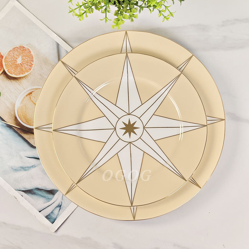 D Family Lucky Star Compass Series Gold-Edged Plate High-End Light Luxury European Style D Family Dinner Plate Western Plate