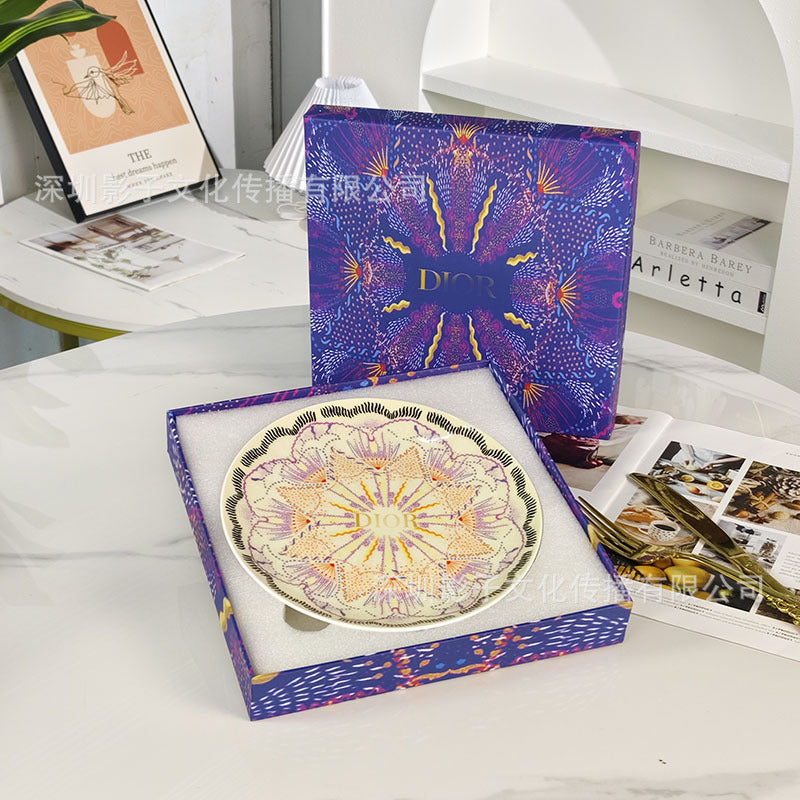 D Home Starry Sky Series Light Luxury Western Plate High-Value European Style Household Bone China Plate Dinner Plate Steak Plate