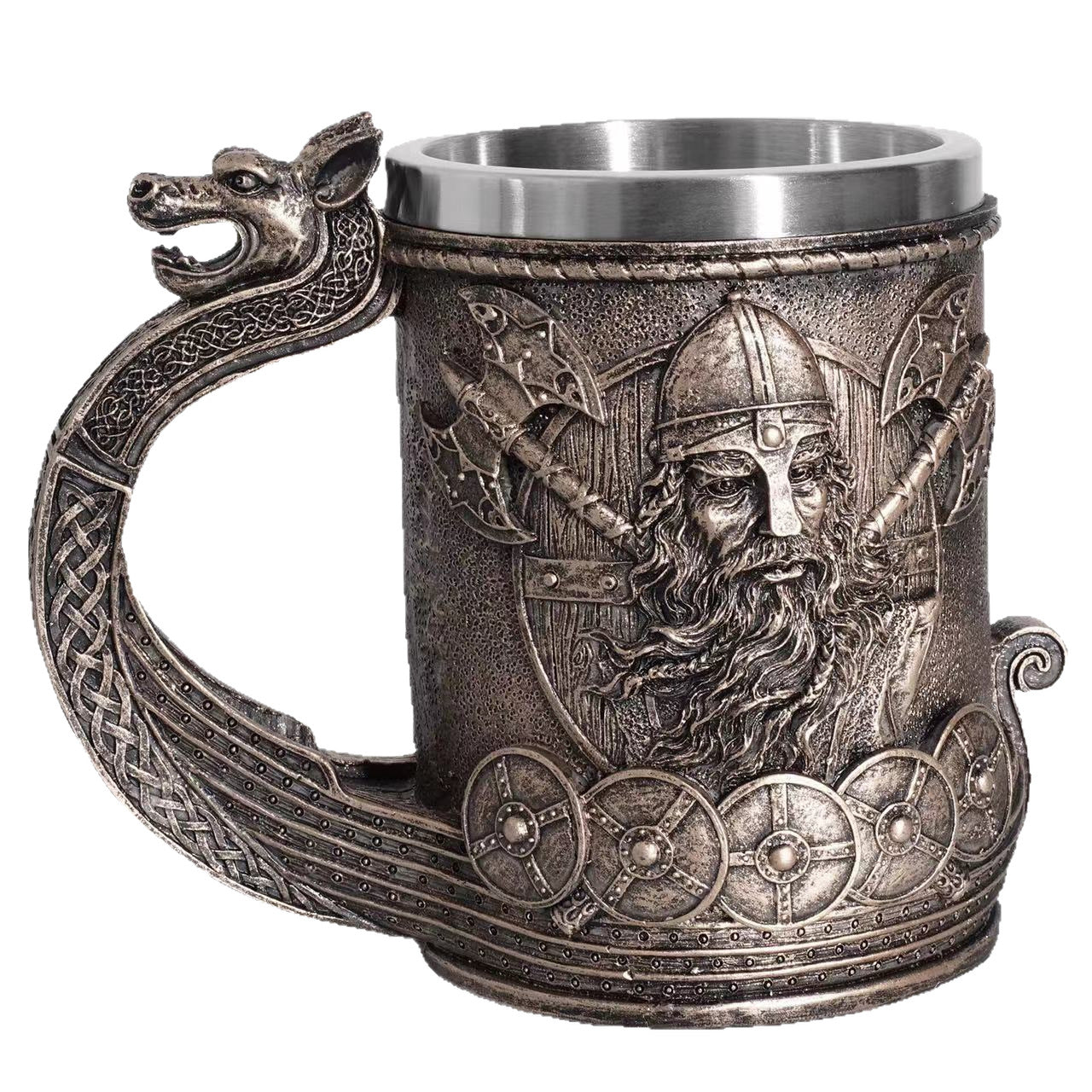 European and American Medieval Viking Pirate Beer Mug Creative Large Capacity Mug Embossed Stainless Steel Bar Draft Beer Mug