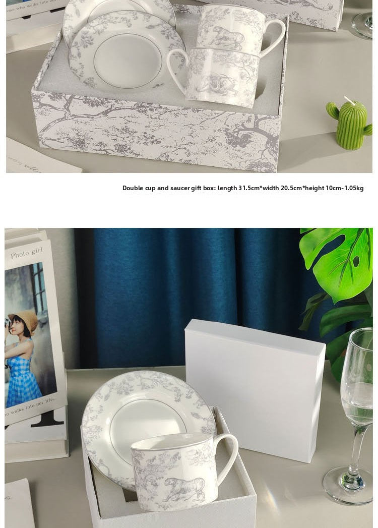 D Brand Cup Coffee Cup Saucer Light Luxury Style Tableware Cup Afternoon Tea Cup Saucer Double Gift Box Exquisite Cup Gift Present