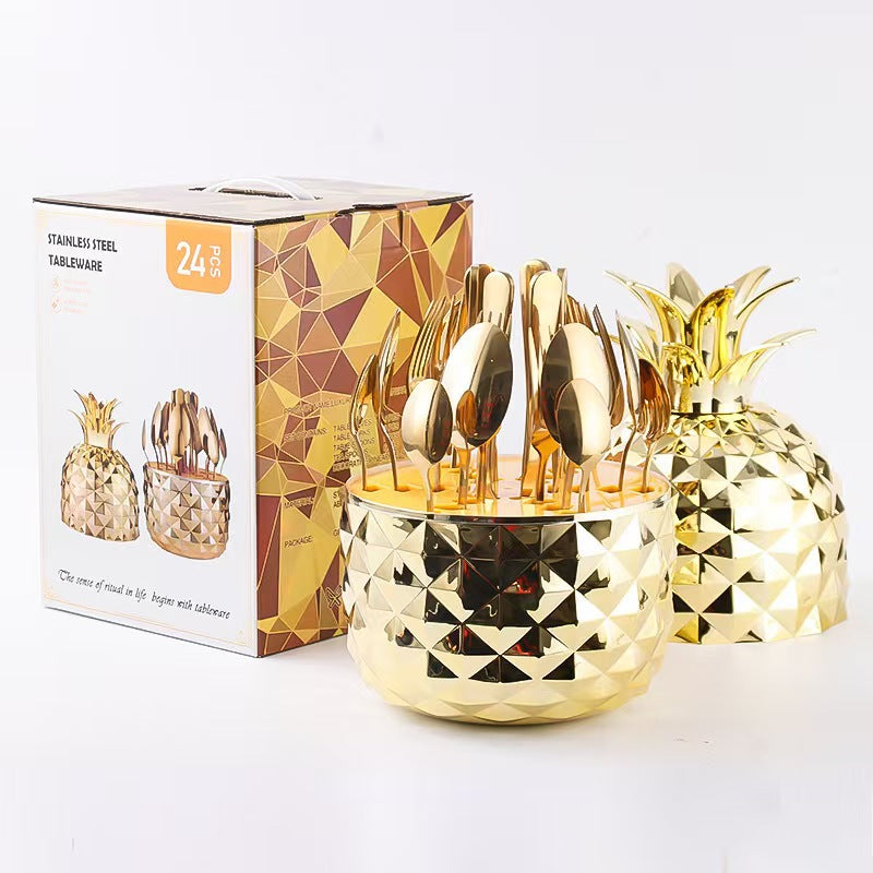Amazon Popular ABS Mood Egg Pineapple Egg Stainless Steel Cutlery Egg Western Food Knife Fork Spoon Gift Box Set