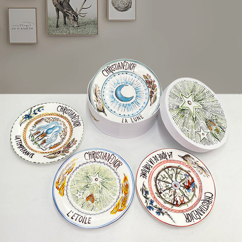 D Family 4-Piece Gift Box Sun Dinner Plate Steak Plate Household Ceramic Plate Dish Plate Cake Plate Dessert Plate Breakfast Plate