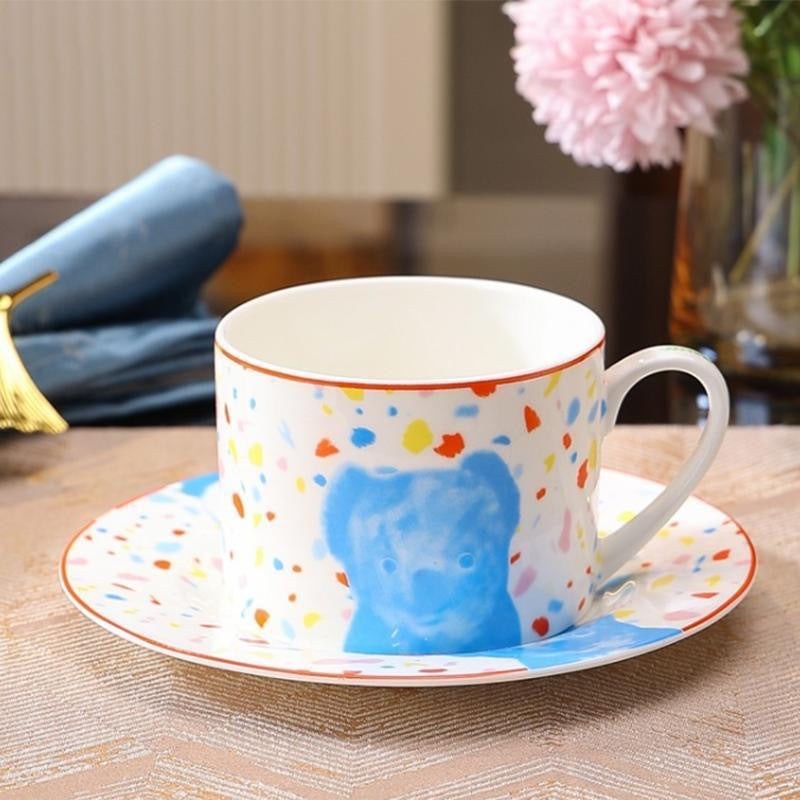 H Home European Style Animal Pair Cup Ceramic Coffee Cup Saucer Afternoon Tea Set Black Tea Cup Gift Box Luxury Cute Fun