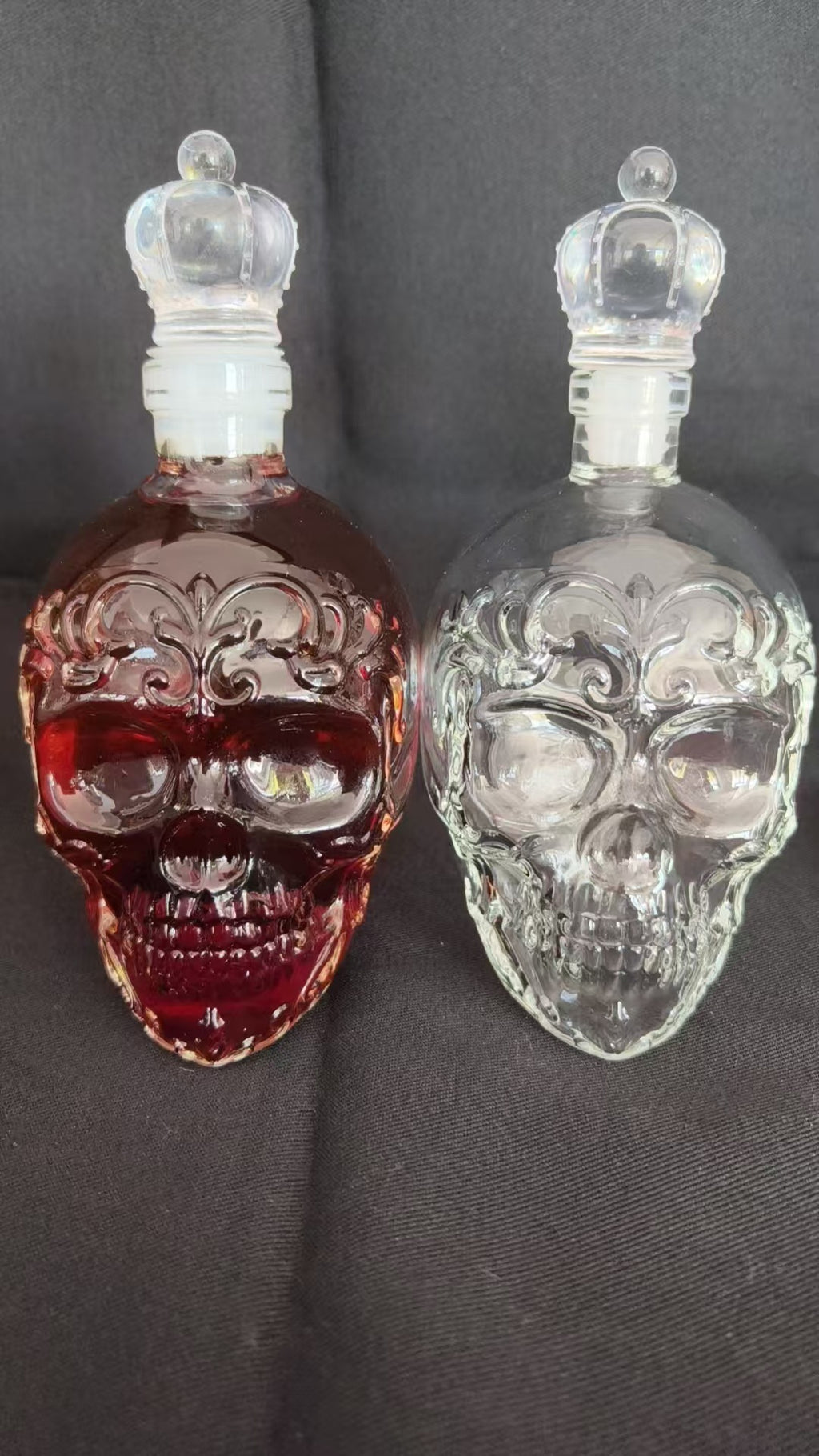 Ornate Skull Whiskey Decanter - Decorative Glass Spirit Bottle