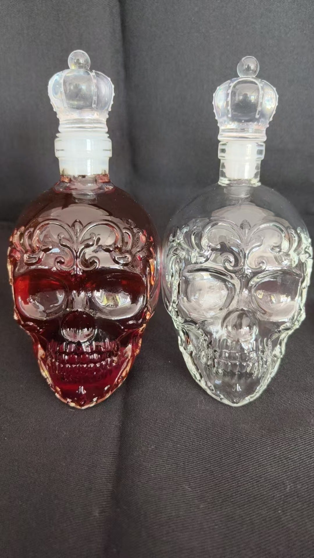 Ornate Skull Whiskey Decanter - Decorative Glass Spirit Bottle