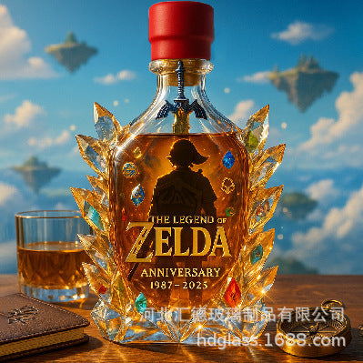 The Legend of Zelda Anniversary Whiskey Decanter - Crystal Triforce & Hero Themed Bottle