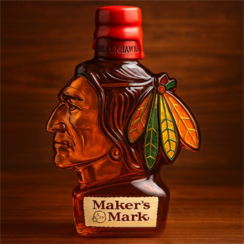 Chicago Blackhawks Whiskey Decanter - Native American Mascot Shaped Spirit Bottle