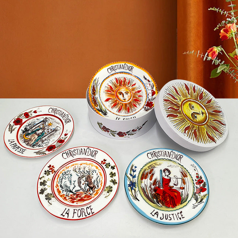 D Family 4-Piece Gift Box Sun Dinner Plate Steak Plate Household Ceramic Plate Dish Plate Cake Plate Dessert Plate Breakfast Plate