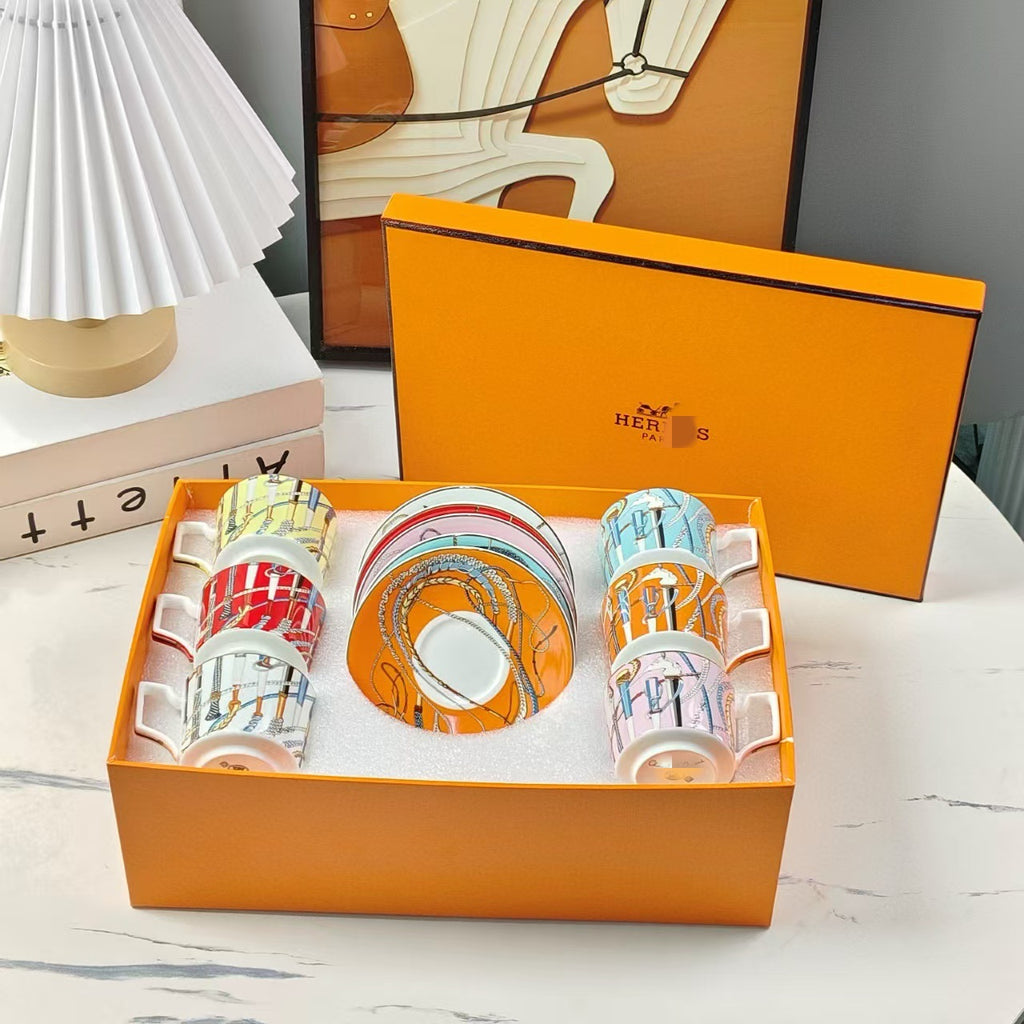 Hermès Colorful Power Staff Concentrated Six Cups Six Saucers Coffee Cup Saucer Afternoon Tea Set Tea Cup Coffee Cup Set