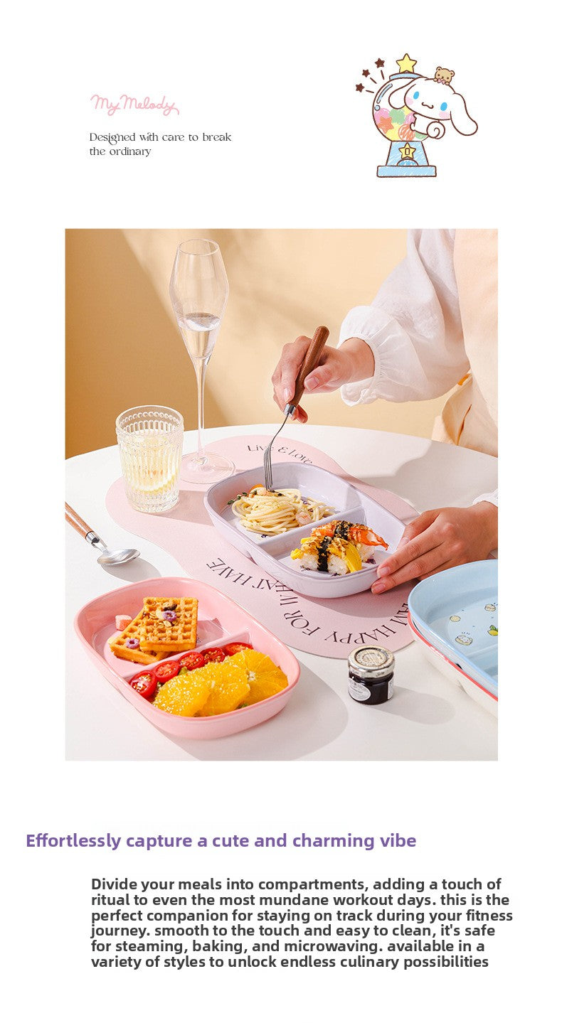 Authentic Sanrio Tableware Kuromi 2-Compartment Plate Children's Food Supplement Plate Ceramic High Temperature Resistant Baking Plate Baby Square Plate