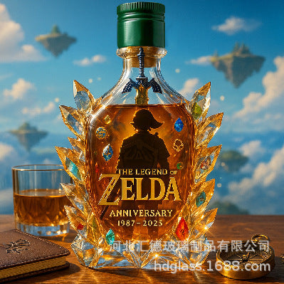 The Legend of Zelda Anniversary Whiskey Decanter - Crystal Triforce & Hero Themed Bottle