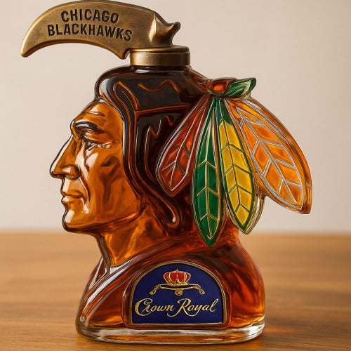 Chicago Blackhawks Whiskey Decanter - Native American Mascot Shaped Spirit Bottle