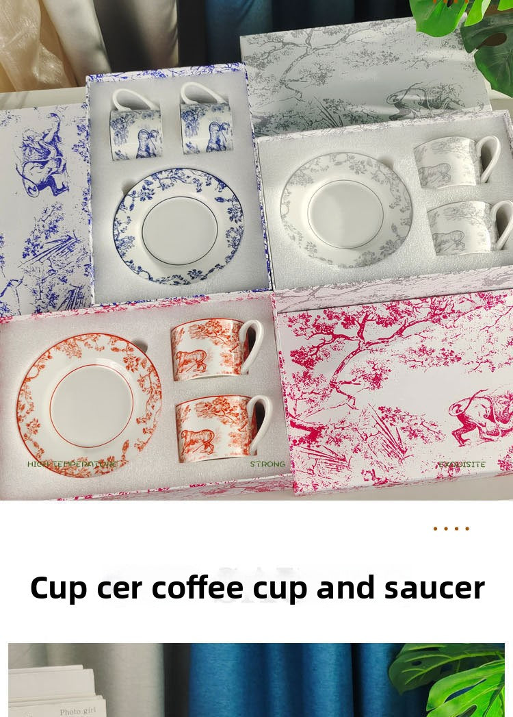 D Brand Cup Coffee Cup Saucer Light Luxury Style Tableware Cup Afternoon Tea Cup Saucer Double Gift Box Exquisite Cup Gift Present