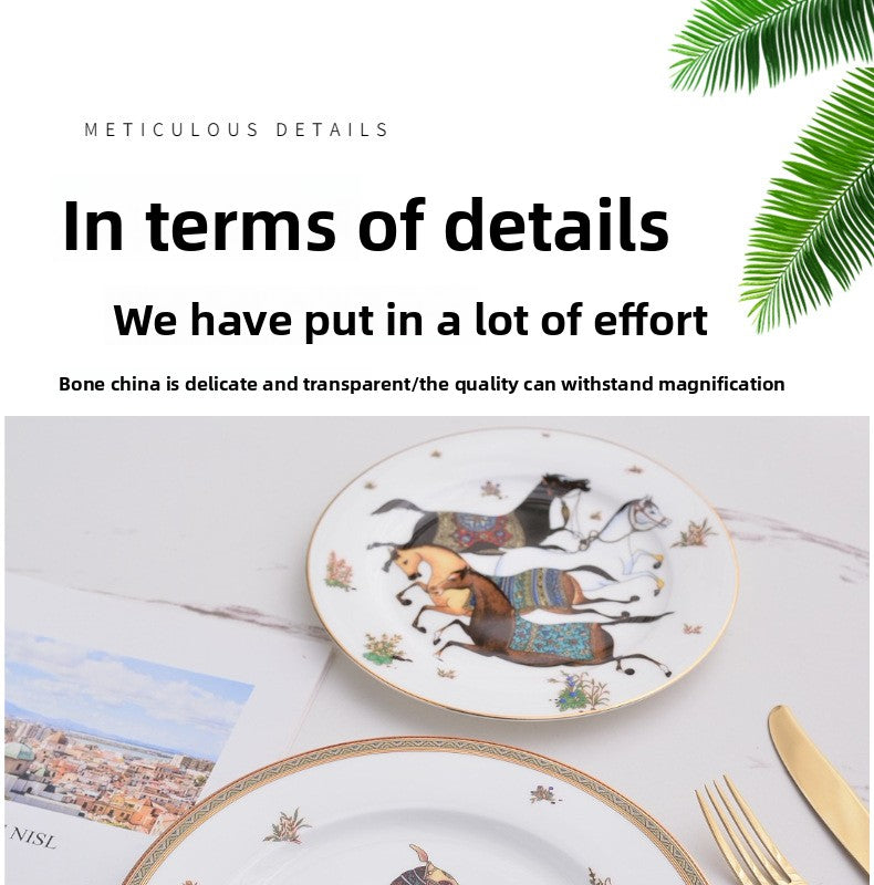 H Battle Horse Series Bone China Western Plate High-end Hotel Steak Plate 10inch Flat Plate