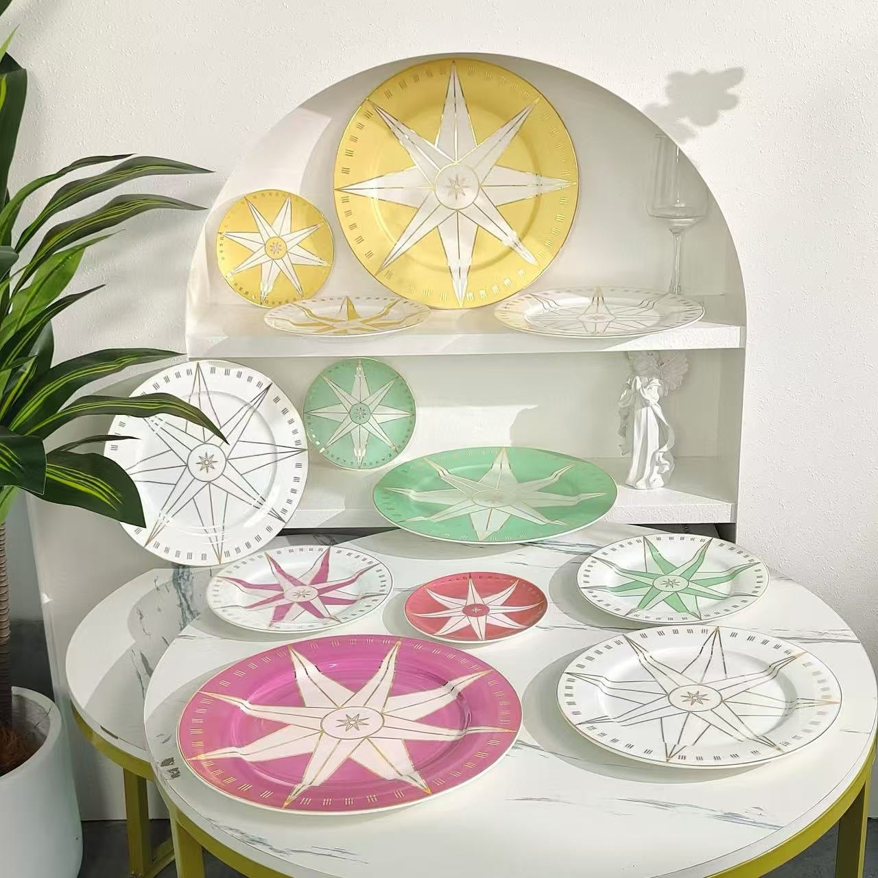 D Family Lucky Star Bone China Dinner Plates Set of Four Round Plates Dish Plates Decorative Plates Dessert Plates Snack Plates