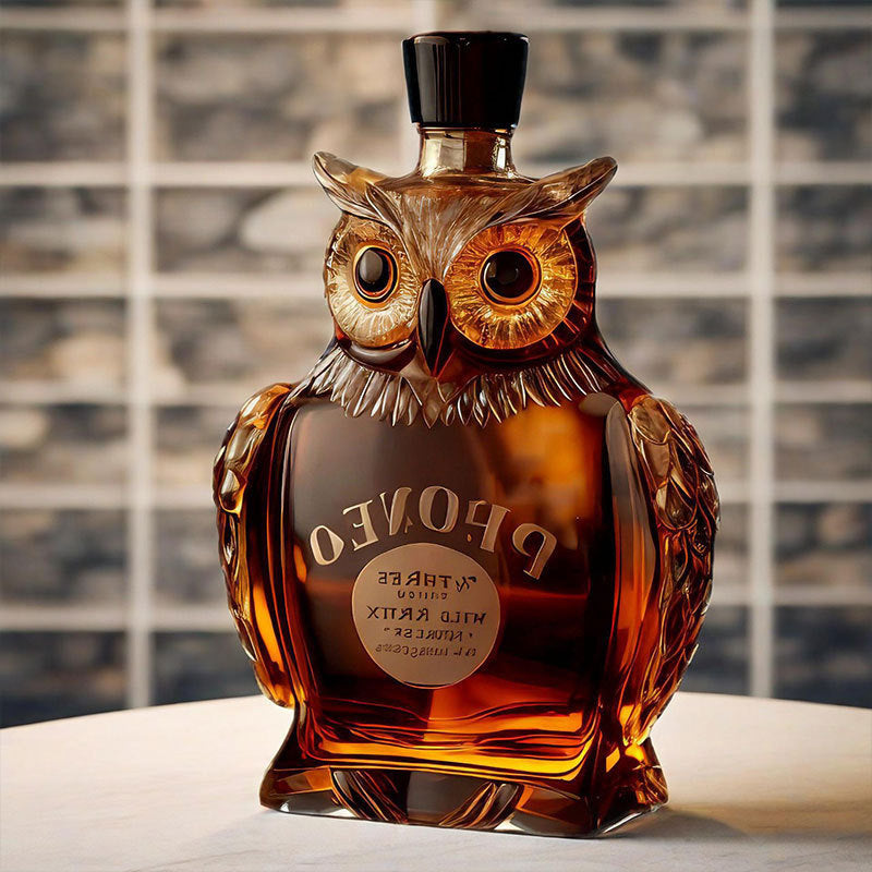 Owl Whiskey Decanter - Detailed Glass Spirit Bottle
