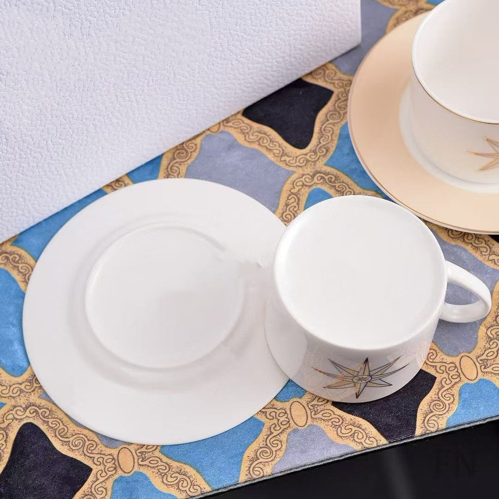 D Family Lucky Star Series Light Luxury High-Value Bone China Tableware Plate Dessert Plate Double Cup Saucer Friend Client Gift