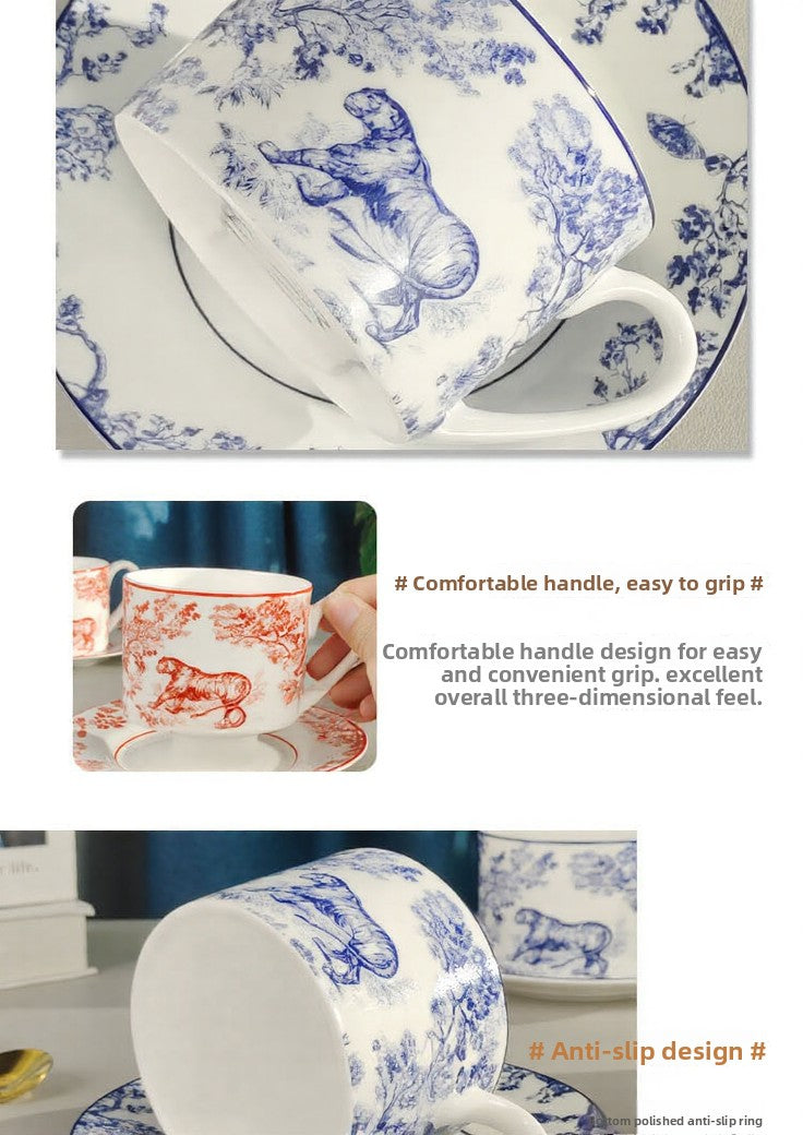 D Family Rui Tiger Series Original Label Spoon Coffee Cup Saucer European Afternoon Tea Set Black Tea 2 Cups 2 Saucers Gift Box