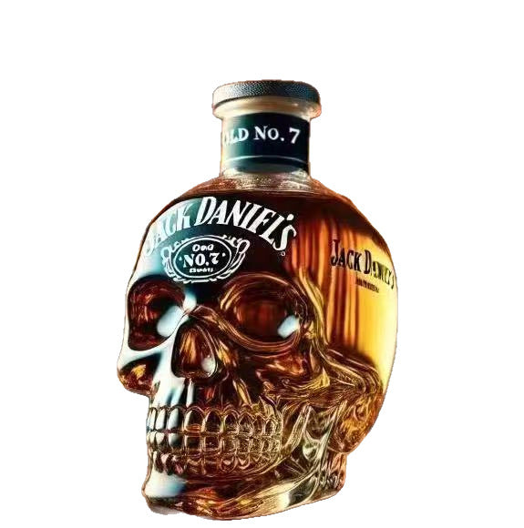 Ornate Skull Whiskey Decanter - Decorative Glass Spirit Bottle