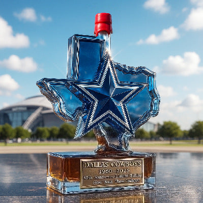 Dallas Cowboys 65th Anniversary Whiskey Decanter - Texas State & Star Themed Spirit Bottle