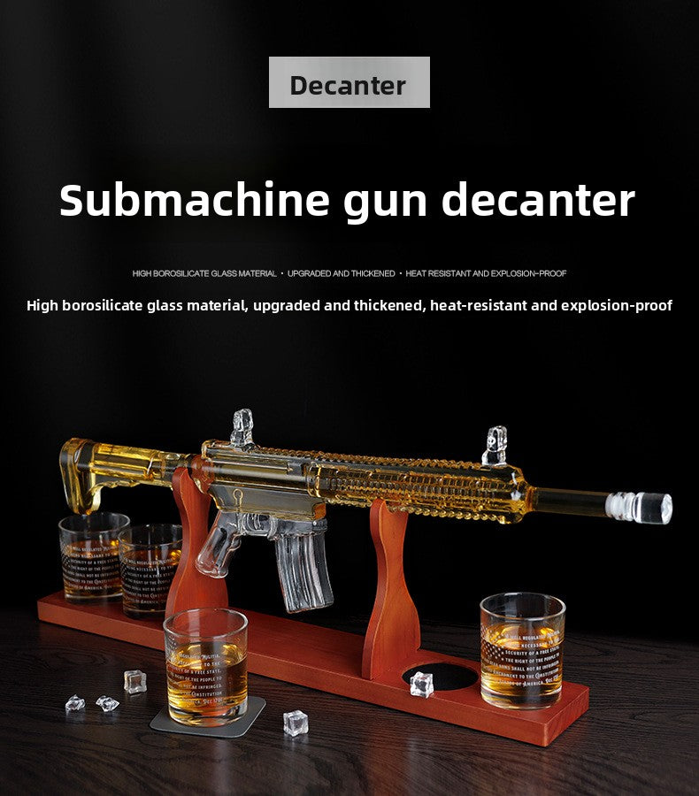 700ml Submachine Gun Whiskey Decanter Set - Full Rifle-Shaped Glass Decanter with Stand & Glasses