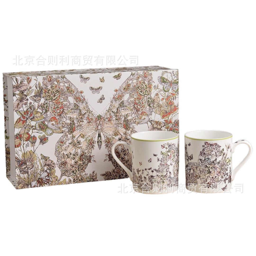 Vintage Butterfly Motif Bone China Cup and Saucer Set - Gold Rim Afternoon Tea Duo