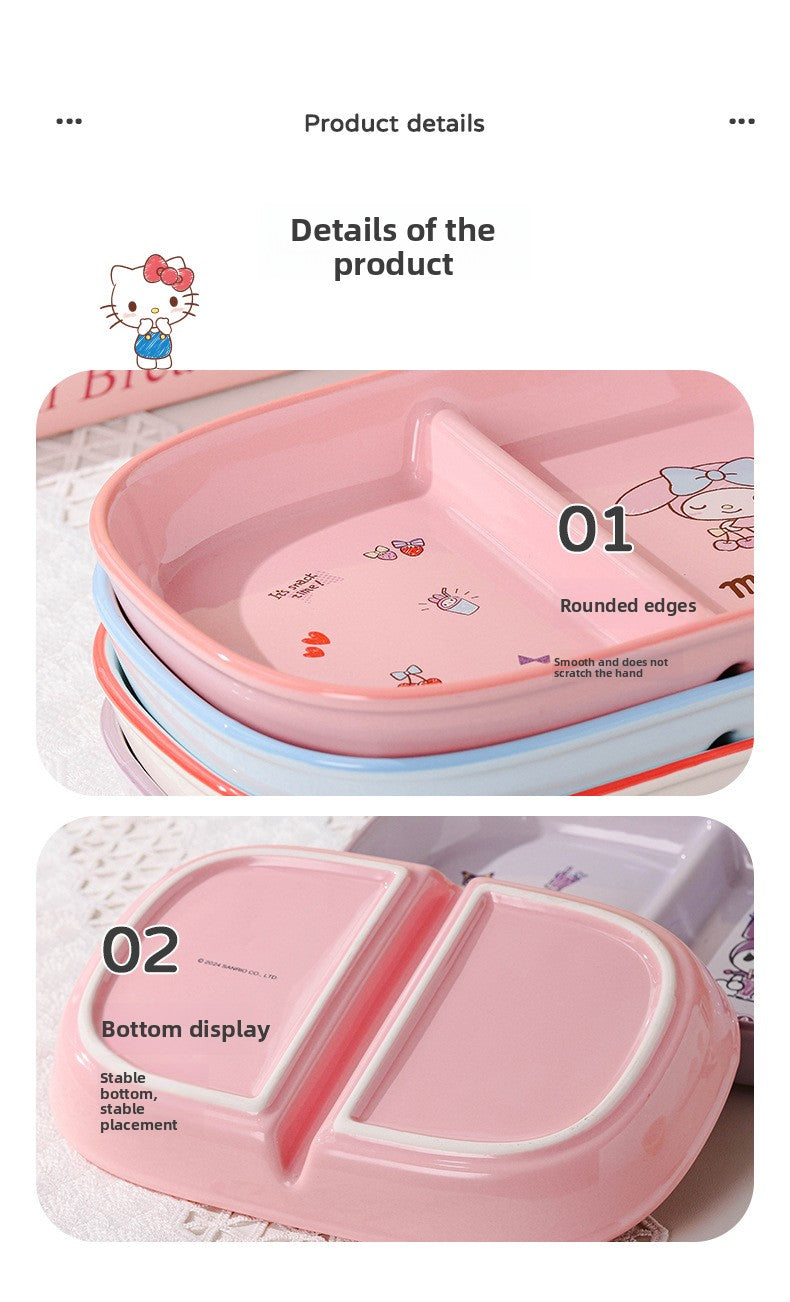 Authentic Sanrio Tableware Kuromi 2-Compartment Plate Children's Food Supplement Plate Ceramic High Temperature Resistant Baking Plate Baby Square Plate