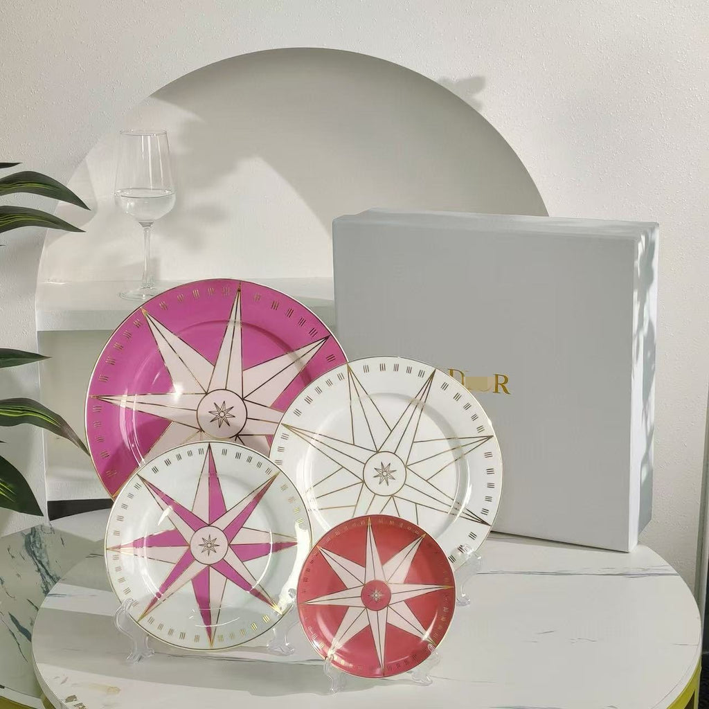 D Family Lucky Star Bone China Dinner Plates Set of Four Round Plates Dish Plates Decorative Plates Dessert Plates Snack Plates