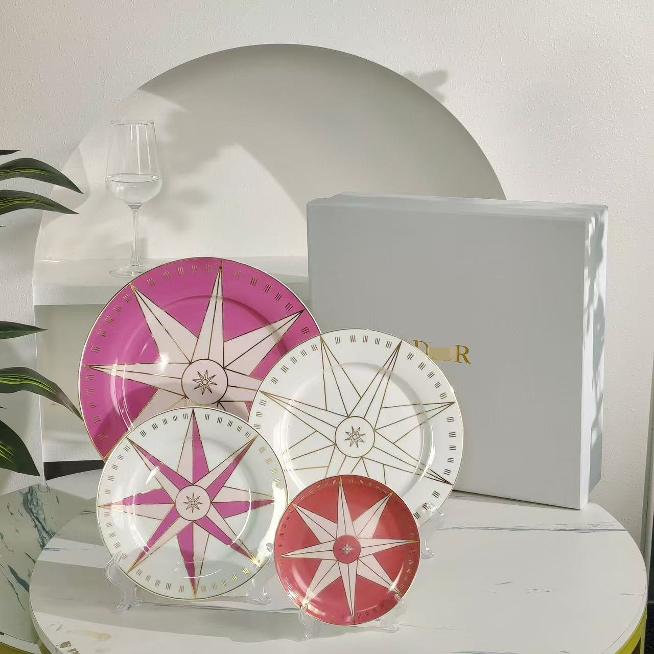 D Family Lucky Star Bone China Dinner Plates Set of Four Round Plates Dish Plates Decorative Plates Dessert Plates Snack Plates