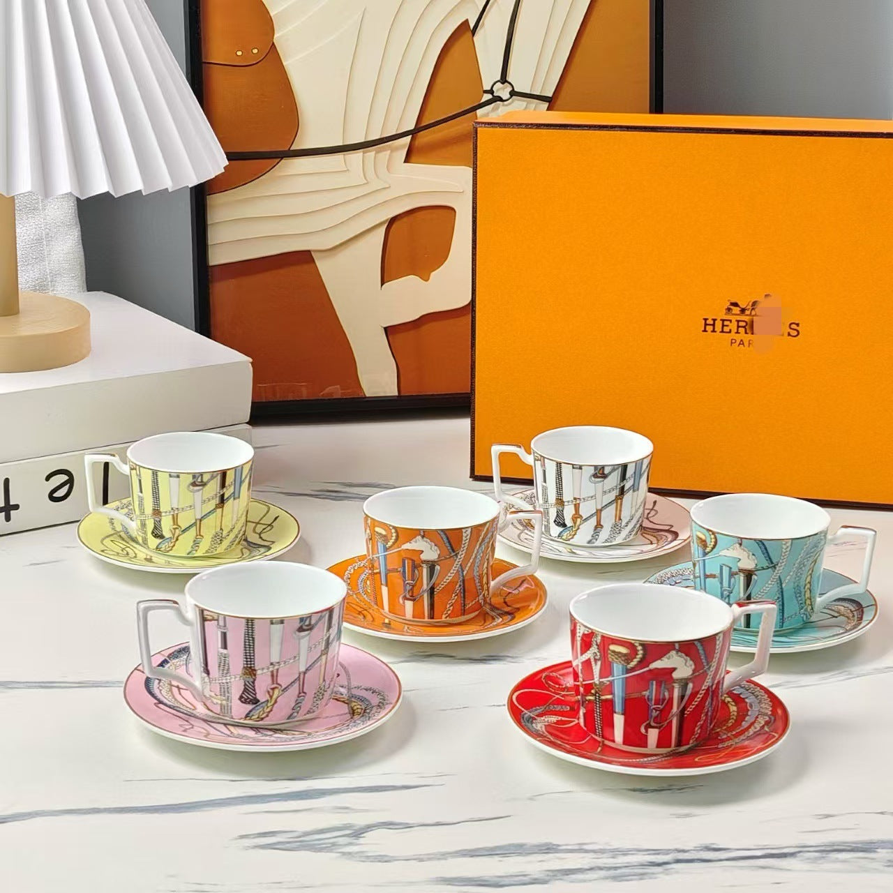 Hermès Colorful Power Staff Concentrated Six Cups Six Saucers Coffee Cup Saucer Afternoon Tea Set Tea Cup Coffee Cup Set