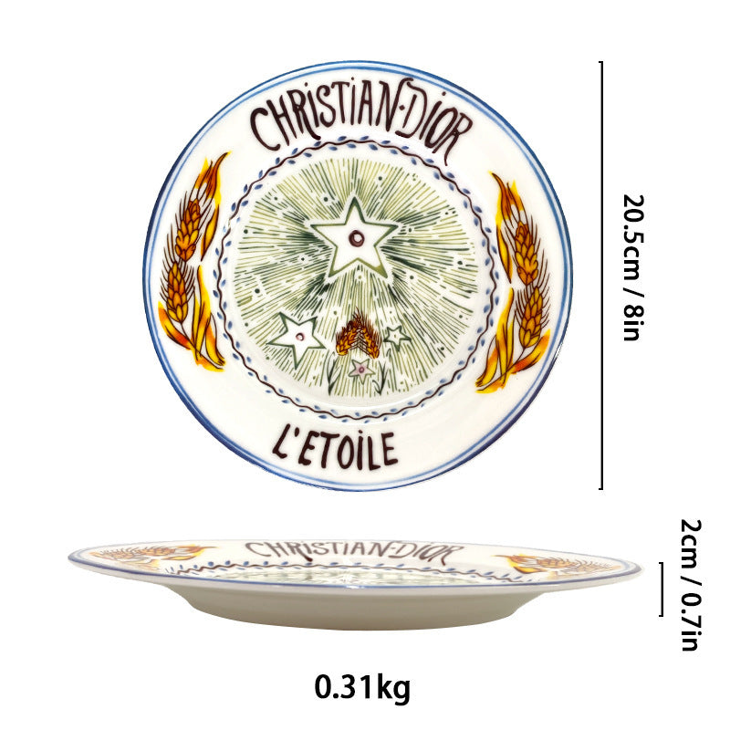 D Family 4-Piece Gift Box Sun Dinner Plate Steak Plate Household Ceramic Plate Dish Plate Cake Plate Dessert Plate Breakfast Plate