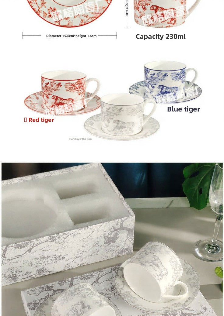 D Family Rui Tiger Series Original Label Spoon Coffee Cup Saucer European Afternoon Tea Set Black Tea 2 Cups 2 Saucers Gift Box