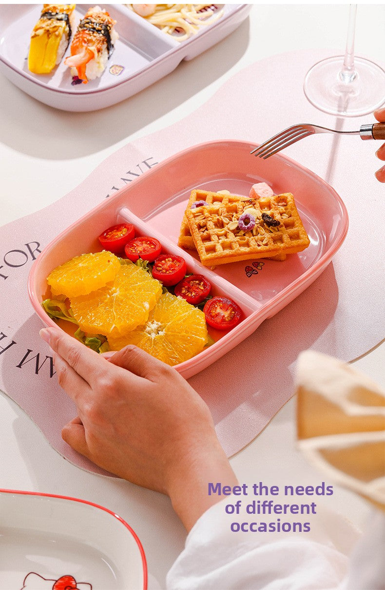 Authentic Sanrio Tableware Kuromi 2-Compartment Plate Children's Food Supplement Plate Ceramic High Temperature Resistant Baking Plate Baby Square Plate
