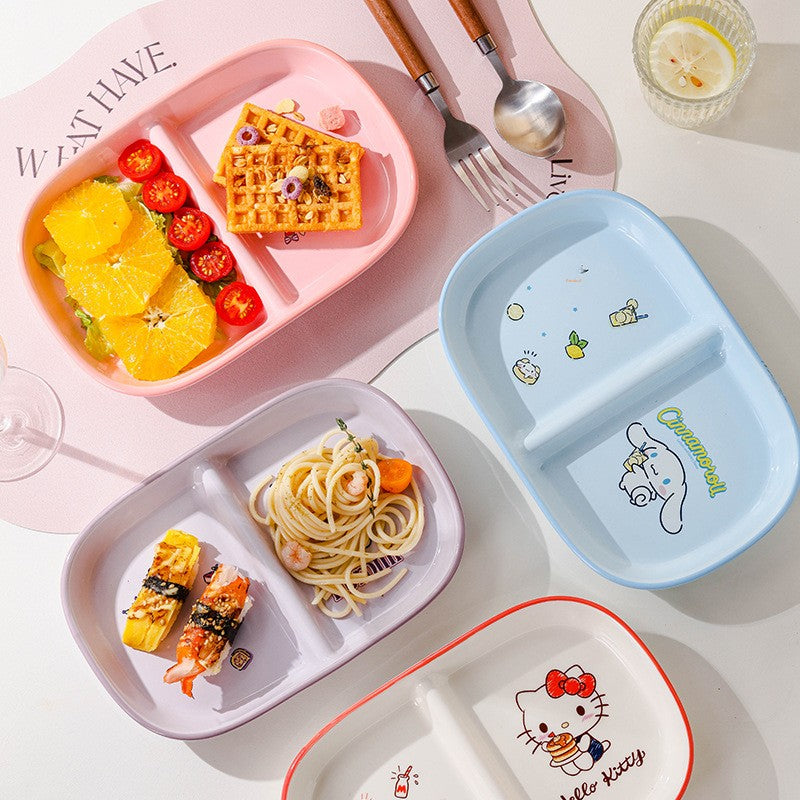 Authentic Sanrio Tableware Kuromi 2-Compartment Plate Children's Food Supplement Plate Ceramic High Temperature Resistant Baking Plate Baby Square Plate
